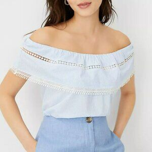 Ann Taylor Stripe Lace Trim Convertible Top in Blue/White - Small NEVER WORN